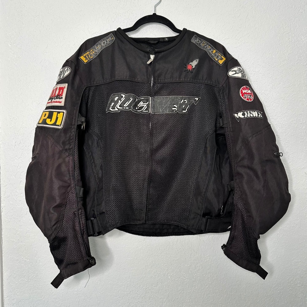 Joe Rocket Mesh‎ Motorcycle Jacket Black w/ Racing Patches Men's Riding Gear